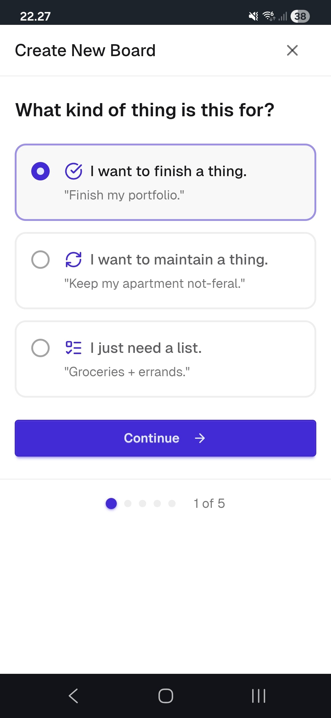 Creation wizard showing project setup flow - slide 1